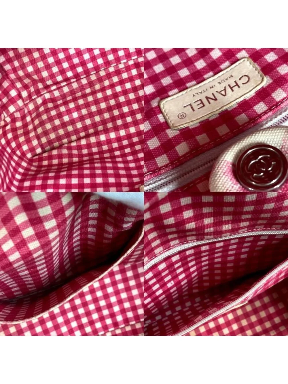 Chanel Handbag CC Logo Gingham Check Canvas Pink